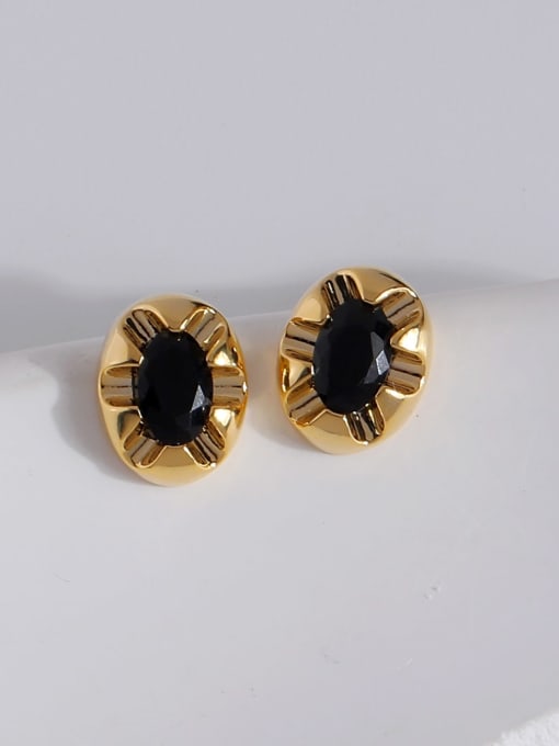 16k gold [black] Brass Cubic Zirconia Geometric Vintage Stud Earring